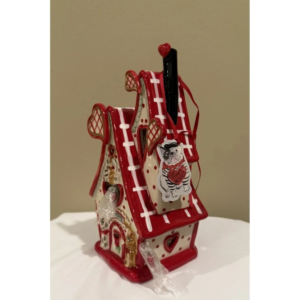 Blue‎ Sky Clayworks LOVE CATS Valentine's Day Tea Light Candle House NWT
